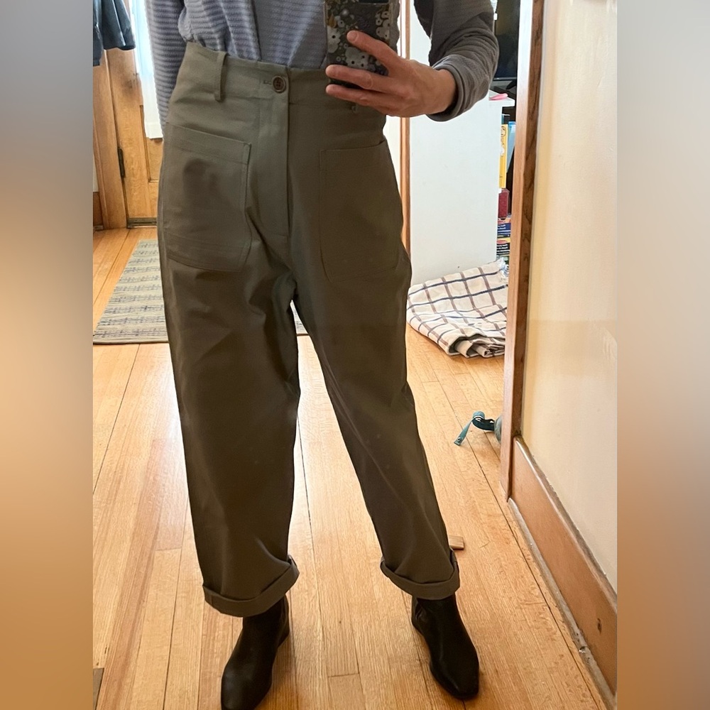 Caron Callahan Olive Green High-Waist Utility Pants